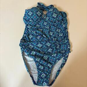 Spanx Love Your Assets‎ Sarah Blakely Blue Medallion Print One Piece Size Large